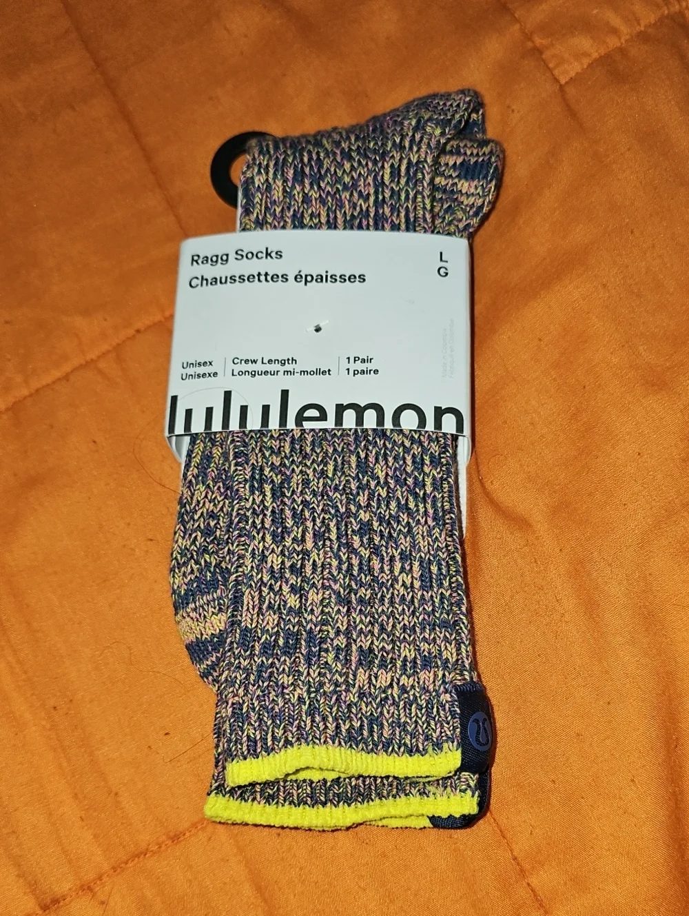 Lululemon Ragg Socks!! Nwts, Crew Length! 1 Pair, Sz Large!! BTMT/DAGL
